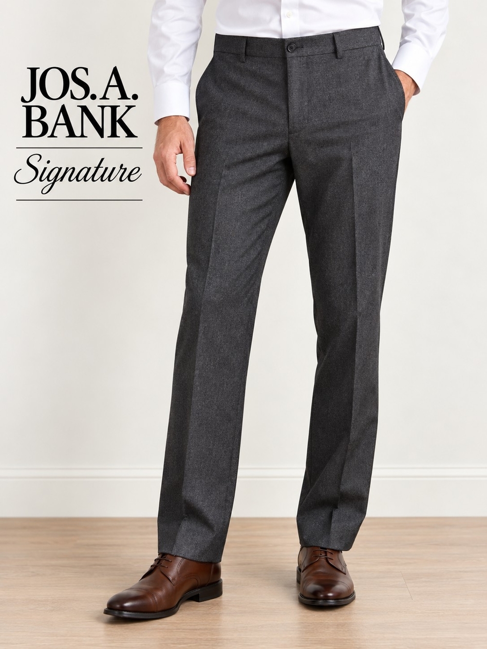 Jos. A. Bank Signature 100% Wool Dress Pants 42R Gray Tailored Fit Trousers